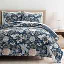 Lush Decor Sydney Reversible Cotton Quilt Set, 3 Piece Set, King, Navy & Multi - Cotton Bedding Set - Navy Floral Quilt - Cottage Decor - Bedding King Size