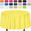 SietDESEO 3 Pack Yellow Tablecloth Round 84 x 84 Plastic Table Cover Waterproof Yellow Table Cloth Disposable for Wedding Birthday Baby Shower Thanksgiving Party Picnic Circle Tablecloth