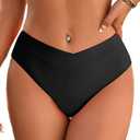 Fanuerg Women's Bikini Bottom Cross V Cut Front Swimsuit Full Coverage Bathing Suit Bottoms (Large, Black)