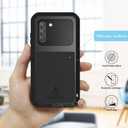 LOVE MEI Military Rugged Case for Samsung Galaxy S21 Fe, with Tempered Glass Screen Protector, Shockproof Dustproof Scratch Proof Hybrid Metal and Silicone Gel Heavy Duty Full Body Cover Black