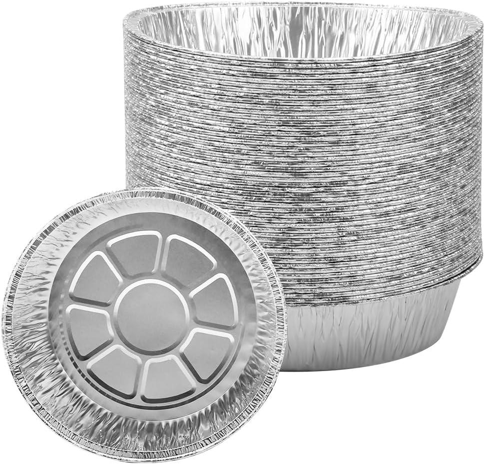 Non-Stick Round Disposable Air Fryer Aluminum Foil Liners 50PCS, Oil-Proof Aluminum Foil Tin Box Also for Steamer Basket Instant Pot Oven & Grill (6 Inch)