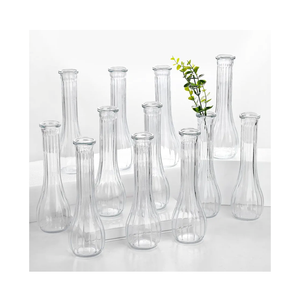 Glass Bud Vases for Centerpiece,12 Pcs Small Clear Ribbed Flower Vases for Weddings, Parties, Home Decor (8.5" Tall, Bulk Set) - Minimalist Table Vase for Roses, Pampas Grass, DIY Arrangements