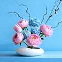 Flower Frog Vase Kit, Ikebana Flower Arrangement, Ceramic Water Drop Flower Pot & Flower Frog Flower Arrangement Vase Kit (White Small Size)