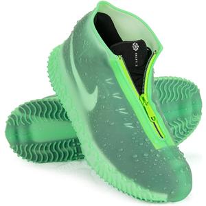 Waterproof Rain Shoe Covers, Silicone Overshoes with Zipper Non-slip Galoshes for Men and Women (M (Women 5.5-7, Men 5-6), Green)