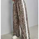 Verdusa Women's Petite Pants Leopard Print Baggy Pants Casual Workout Long Trousers College Clothes Brown Large Petite