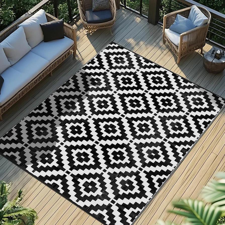Favoyard Outdoor Rug 5x8 ft Waterproof Reversible Patio Plastic Straw Rugs for Decor Clearance Outside Large RV Camping Area Carpet Mat for Porch Deck Balcony Pool Backyard Picnic Beach Camper Door