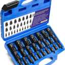 LLNDEI Screw Extractor Set Hex Head Multi-Spline Easy Out Bolt Extractor Set, EZ Out Rounded Screw Remover, 1/8 Inch to 7/8 Inch in 1/32-Inch Increments, CR-MO, 25 Pieces, Stripped Fastener Tool