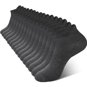BAMBOO COOL Men's Ankle Socks Athletic Low Cut Heel Tab Cushioned Moisture Wicking, Running Arch Support Breathable, 8 Pack (Gray, L)