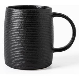 Ceramic Coffee mugs, 22 oz, Extra Large Mugs, Big Tea Cups, Large Handle, Pottery Mugs, Big Belly, Matte Finish Glaze, Wide Bottom, stripe pattern, Microwave and Dishwasher Safe (Black)