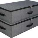 AMJ Foldable Under Bed Storage Basket Container [2 Pack] with Durable Fabric for Clothes, Shoes,Toys, Blanket, Comforter Organizers Bins, Black Grey