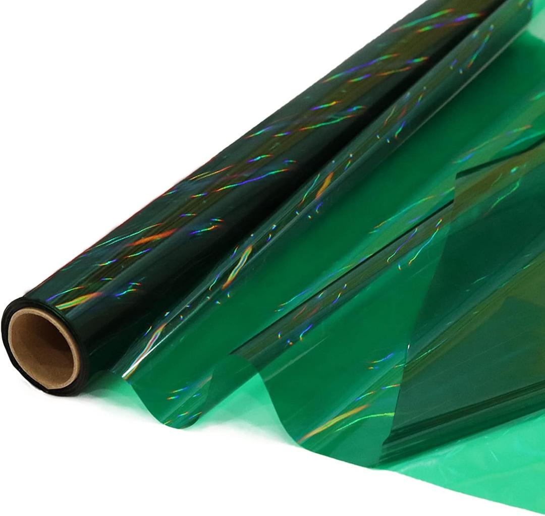CMFYHM Iridescent Green Cellophane Wrap Roll I 34 In Wide X 50 Ft Long I Colorful Cello Perfect For Baskets,Gifts, Treats,Birthday Holiday Wedding Floral, Party Arts Crafts Decoration (Green)