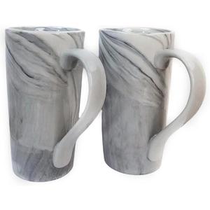 20 OZ Large Coffee Mugs, Grey Marble Ceramic Tall Beer Cups with Handle Set of 2 600 ml Oversized Porcelain Bulk Big Tea Cup for Men Women Gifts Mom and Dad