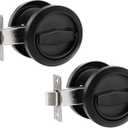 PATIKIL Round Recessed Door Lock, 2Pcs Stainless Steel 304 Hidden Recessed Cup Door Handle, Furniture Pulls Latch Knob for Privacy Pocket Door, Black