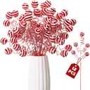 12 Pcs 16" Christmas Sequins Ball Picks Candy Christmas Tree Picks Christmas Bling Ball Ornaments Sticks for Xmas Tree Topper Home Vase Filler Craft Holiday Party Decor(Red and White)