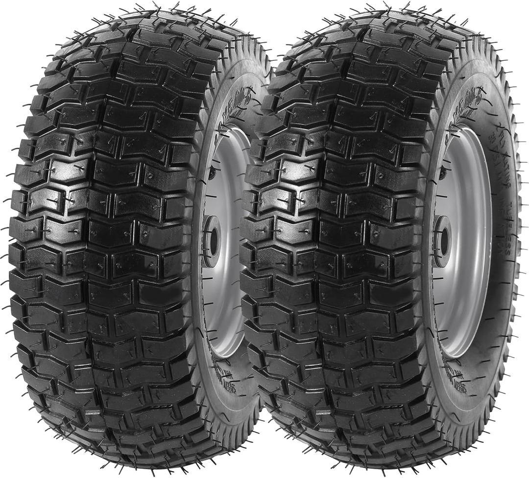 AR-PRO (2 Pack) 13 x 5.00-6" Tire and Wheel, Universal Tubeless Lawn Mower Tires with Rim, 3" Centered Hub and 3/4" Bushings - Fit for Most Riding Mower, Garden Lawn Tractor (Silver Rims) (13 x 5.00-6" Tubeless (Centered Hub), Silver)