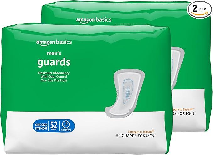 Amazon Basics Men's Incontinence Guards, Maximum Absorbency, 104 Count, (2 Packs of 52)