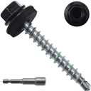 JEGONFRI 250pcs #10 x 1-1/2" Black Hex Head Self-Drilling Metal Roofing Screws, EPDM Washer, Colored Head, Sheet Metal Roof Screw with Hex Driver Bit
