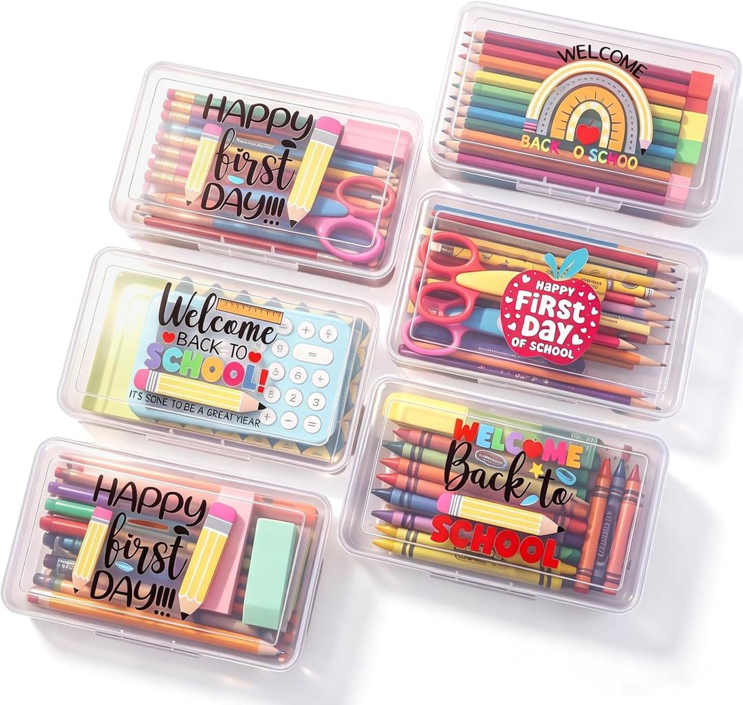 AmazingSpark 6 Pcs Clear Pencil Box Bulk for Classroom School Pencil Case