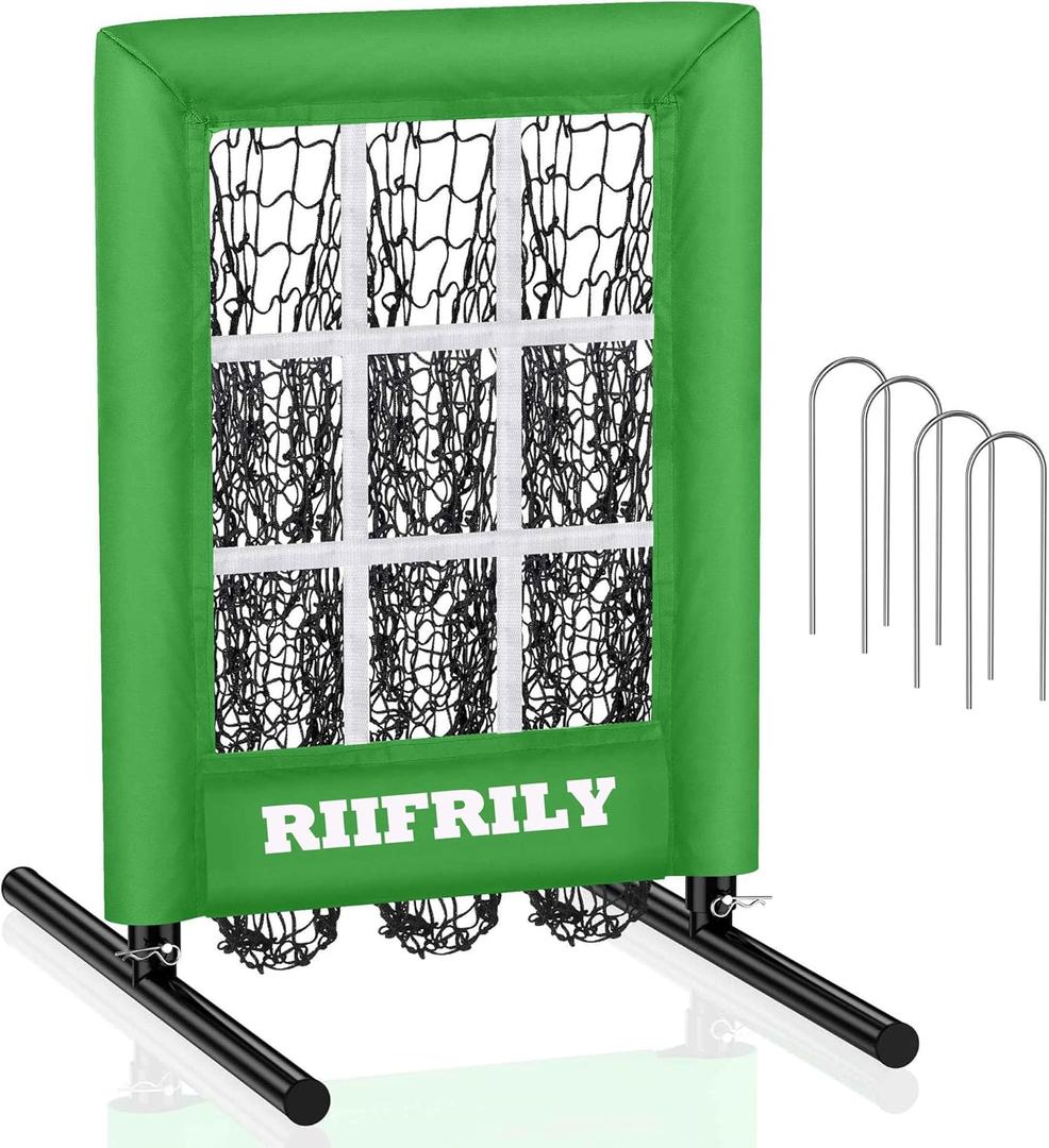 Heavy-Duty 9 Hole Baseball Pitching Net with Pitching Target Pockets, Regulation Size Strike Zone, Portable Adjustable Height Pitcher Training Equipment for Baseball/Softball Practice