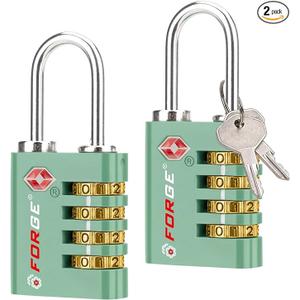 Forge Dual-Opening: Key or Combination Access Lock, TSA Approved Locks for Luggage, Pelican case, Travel, Gym, School, Stainless Steel Shackle. (Green)