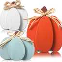 Faccito 3 Pcs Fall Decorations Wooden Pumpkin Signs Thanksgiving Table Centerpieces Autumn Tiered Tray Decorations Farmhouse Pumpkins Block with Straw Bow for Home Mantel Harvest Party(Rustic Color)