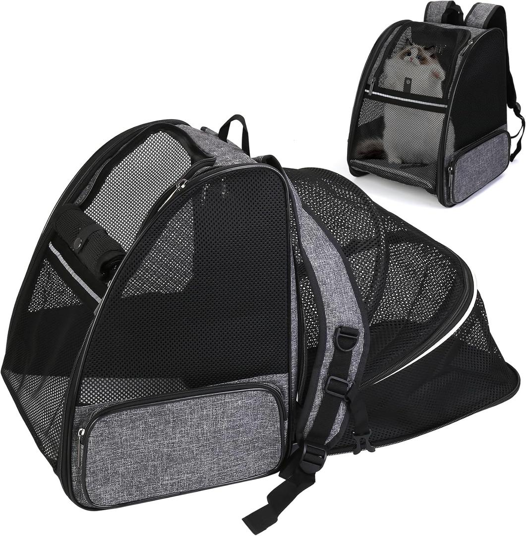 Cat Carrier Expandable Backpack, Airline Approved Pet Carriers for Small Dogs, Large Cat Bag Carrier, Foldable Collapsible Travel Bookbag for Carrying Cats Puppy Kitten Bunny Bird Chicken (Black)