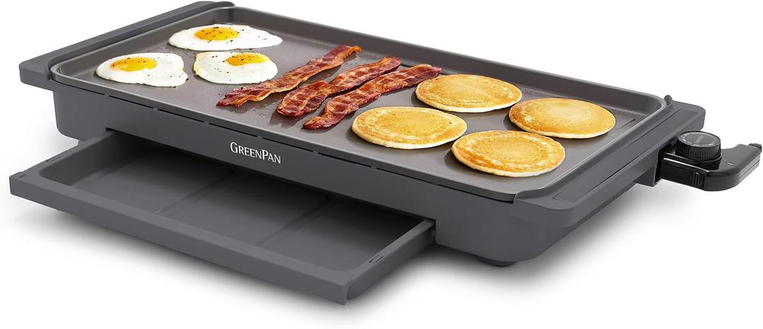 GreenPan Advanced 10.5x 20 Electric Griddle with Warming Drawer, Healthy Ceramic Nonstick PFAS-Free Coating, Temperature Control, Easy and Versatile Countertop Meals, Dishwasher Safe, Graphite