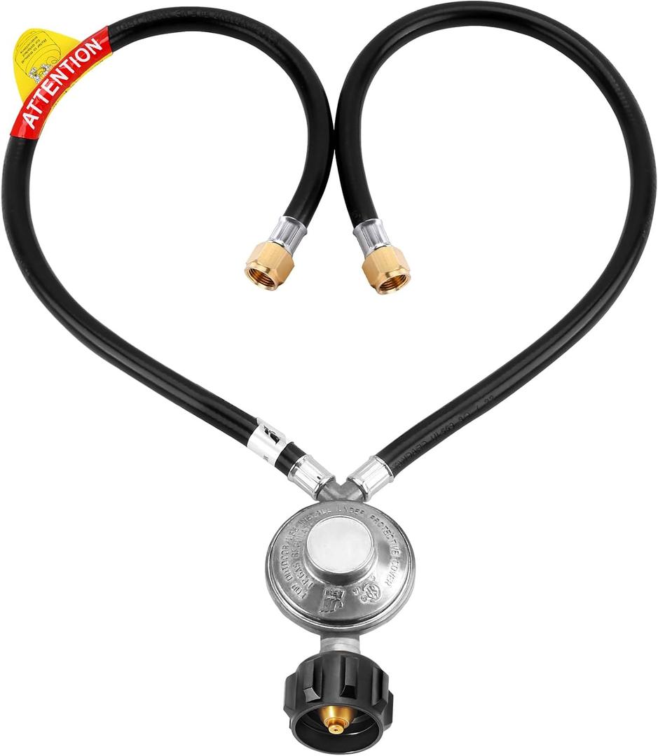 2 feet y-Splitter 2 Hose Propane Regulator, Low Pressure Dual Propane Tank Connection kit Hose, for Most LP/LPG Gas Grill, Heater and Fire Pit Table