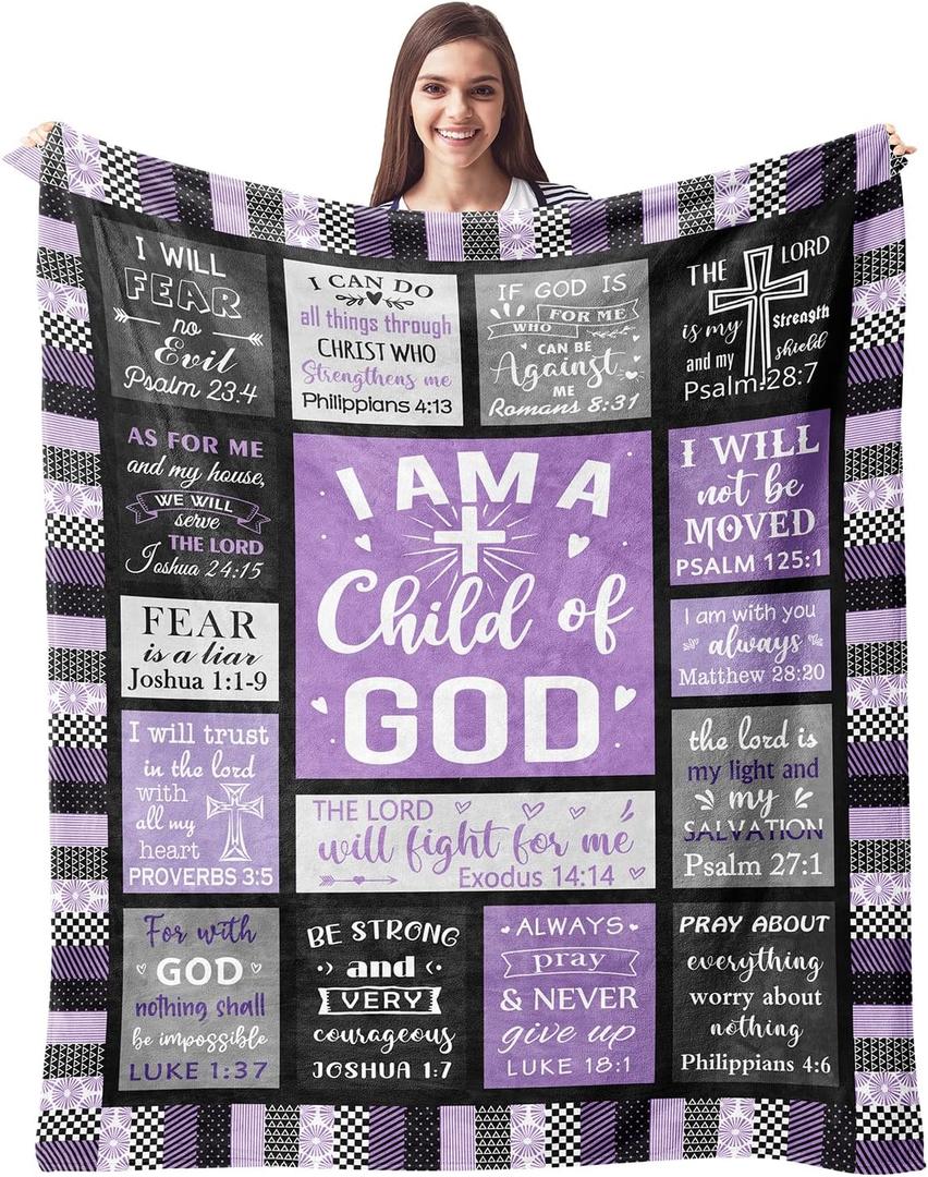 CUJUYO Christian Gifts for Women Blanket 80"x60" - Inspirational Religious Birthday Gifts - Baptism Confirmation Gifts for Girls - Catholic Spiritual Gifts for Women - Bible Verse Christian Blankets