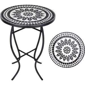 VCUTEKA Mosaic Outdoor Side Table, 14" Round Small Patio Accent Table Indoor End Table for Yard, Garden, Living Room, Bistro Balcony or Lawn Black, 14 inches x 14 inches x 21 inches