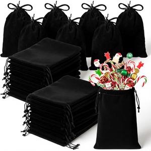 PercyEffie 100 Pcs Velvet Drawstring Bags, 46 Inch Black Jewelry Pouches, Black Velvet Gift Bags with Drawstring for Jewelry Bracelet, Candy,Headphone, Bead, Gift, Gadgets