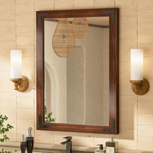 TETOTE 22 x 30 Walnut Wood Mirror for Bathroom Wall/Bedroom/Living Room/Entryway Farmhouse Rustic Bathroom Vanity Mirror for Wall Waterproof (Horizontal/Vertical Mounted)