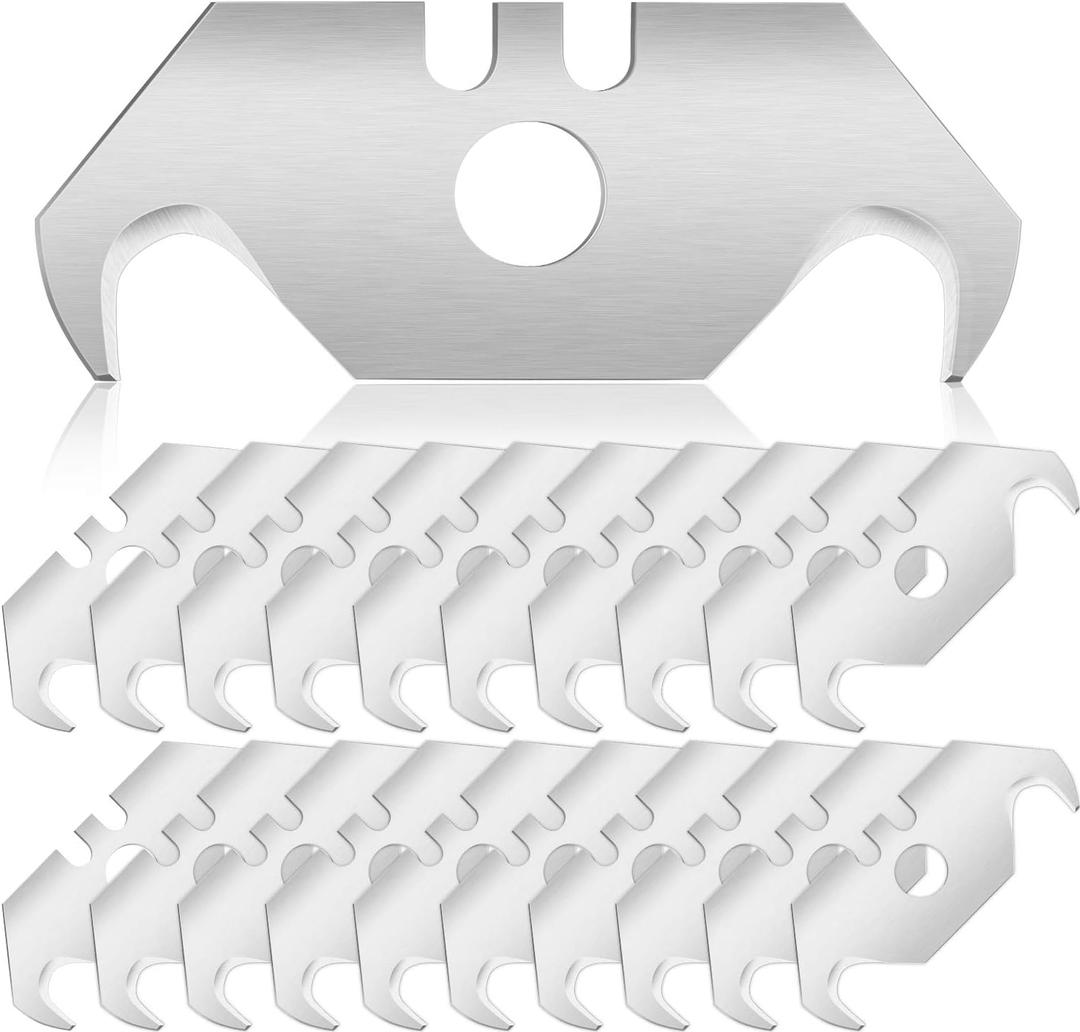 Mudder Utility Hook Blades Steel Hook Razor Knife Blades for Roofing and Carpet with Plastic Box,(90 Pieces)