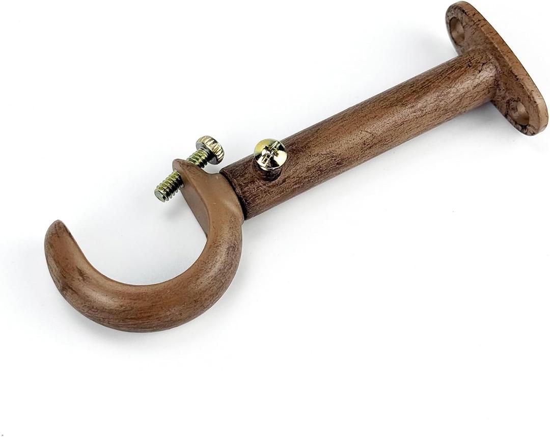 Curtain Rod Bracket, 3 Pcs Faux Wood Color Aluminum Alloy Curtain Rod Holder for 1 or 1-1/8 Inch Single Curtain Rods (Faux Wood, 3 pcs)