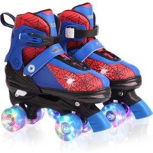 Nattork Kids Roller Skates for Boys Girls, 4 Sizes Adjustable Quad Skates for Kids with Light up Wheels,Cool Birthday Gift for Children Beginners Indoor Outdoor Sports (Medium(1-4)  Red Blue)