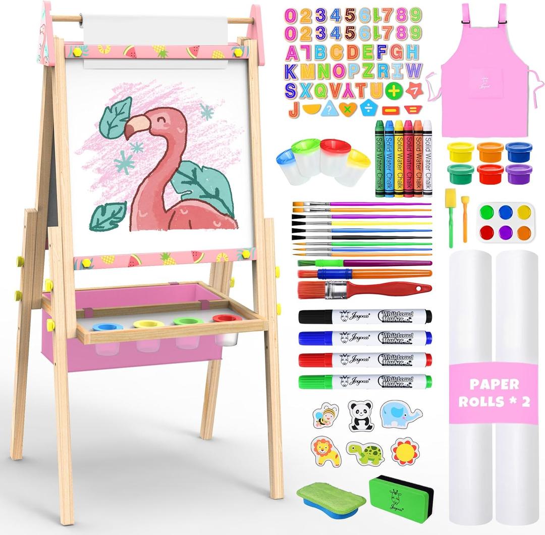 Joyooss Art Easel for Kids Easel for Toddlers,Adjustable Standing Wooden Easels Kids Whiteboard & Chalk Board Kids Dry Erase Board,Art Easel for Kids Easel for Toddlers 2-4 Years