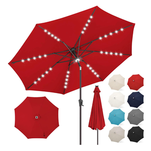 FLAME&SHADE Solar Patio Umbrella with a Centre Light, 9 FT Red | 40 LED Lights, UV Protection, Waterproof, Porch Deck Outdoor Umbrella for Pool, Backyard, Garden, Provides Evening Lighting