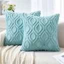 MIULEE Sky Blue Throw Pillow Covers 20x20 Inch, Soft Winter Plush Faux Wool Couch Pillow Covers Set of 2 Decorative Farmhouse Boho Throw Pillows for Sofa Living Room Bed