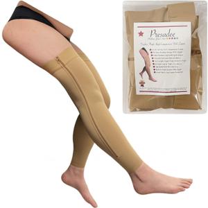 Presadee Footless Thigh High 20-30 mmHg Firm Compression Sleeve with YKK Zipper (Beige, 1)