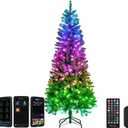 FANCILLUMA 6FT Prelit Christmas Tree with 250 LED Lights, App Controlled Artificial Christmas Tree with Multi-Color RGB Lights & Music Sync, Slim Pencil Christmas Tree for Home Christmas Decorations