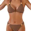 Aidonger Bikini Sets for Women Halter Two Piece Bathing Suit V Neck Tie Back Swimsuit (Brown, S)