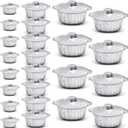 Ziliny 24 Pcs Disposable Aluminum Pot with Lid Round Foil Pans Disposable Cookware Food Container for Vacation Trips Camping Baking Heating Cooking (33.8,67.6,121.7 oz)