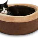 K&H Pet Products Thermo-Kitty Bed Heated Cat Beds for Indoor Cats & Dogs, Calming Warming Pillow Pet Bed, Machine Washable, Removable Heater, Safety Listed - Small 16" Round Mocha/Tan