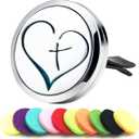 AZNECK Car Essential Oil Diffuser Vent Clip - Cross Love Style - Stainless Steel - 10 Refill Pads - Car, Office, Bedroom, Bathroom - Aromatherapy - Magnetic Closure