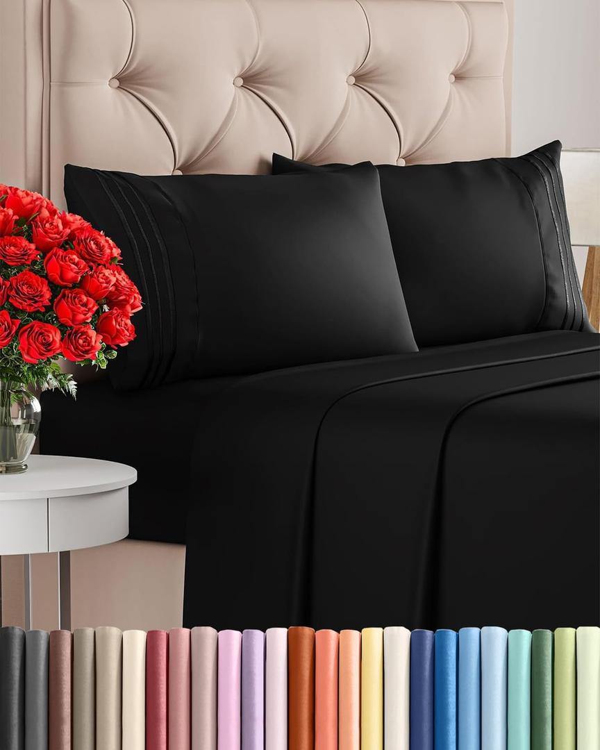 King Size 4 Piece Sheet Set - Comfy Breathable & Cooling Sheets - Hotel Luxury Bed Sheets for Women & Men - Deep Pockets, Easy-Fit, Extra Soft and Wrinkle Free Sheets - Black Oeko-Tex Bed Sheet Set