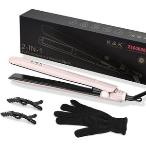 K&K Flat Iron Small Mini Tourmaline Titanium Hair Straightener 1 inch Plate 4D 360Swivel LED Display for Woman Short Hair Adjustable Temperature Dual Voltage 110v-220v Auto Shut Off (Pink)
