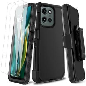 lovpec for Motorola Moto G 5G 2025 Case with 2 Pack Screen Protector, Belt Clip Holster Kickstand Full-Body Heavy Duty Protection Military Grade Shockproof Cell Phone Cover (Black)