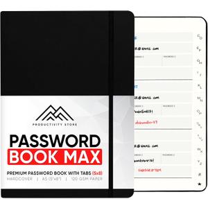 3 x PRODUCTIVITY STORE Best Password Book With Alphabetical Tabs | Password Book, Organizer & Notebook | Password Keeper To Keep Website Logins & Passwords Safe | Black | Medium 5x8