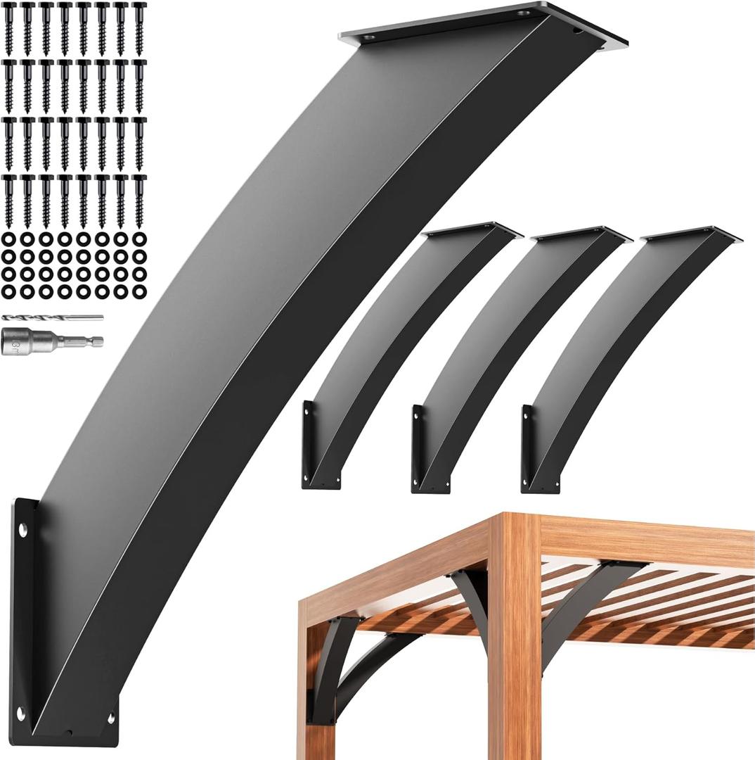 Q235-Steel Integrated Arc 45 Degree Pergola Support Bracket 4''x4''Actual Tube Dia: 3.2''x 3.2'' Heavy Duty 4Pack