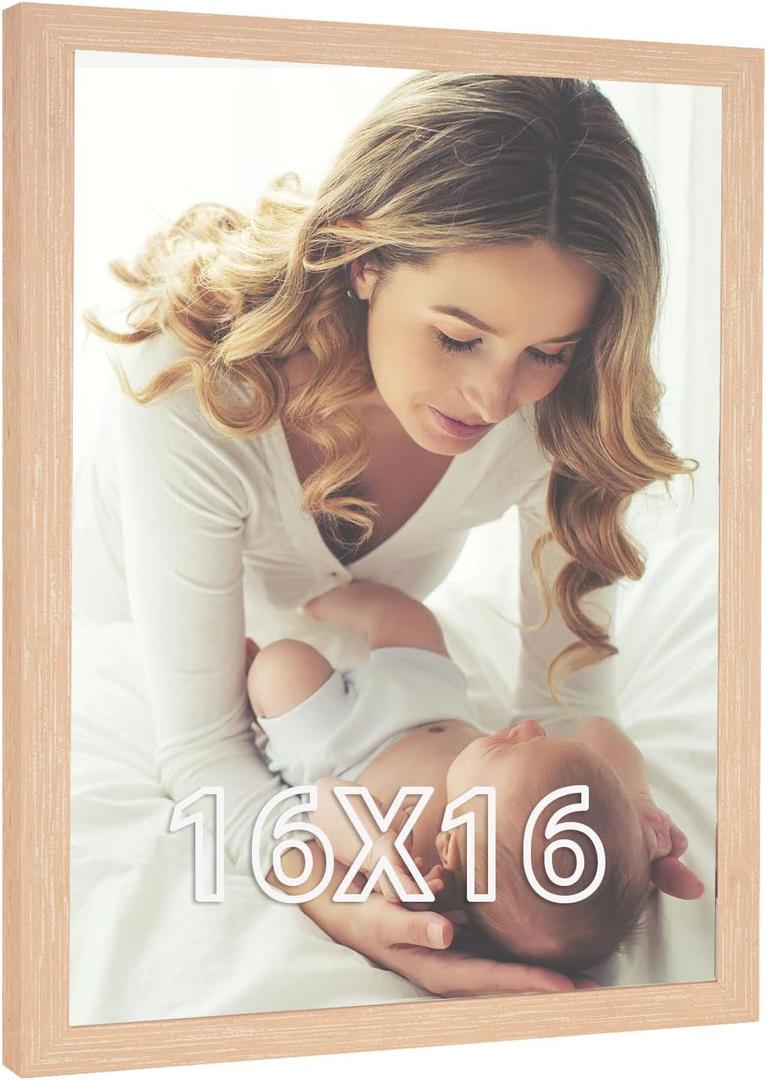 16x16 Frame Natural Woodgrain,Rustic 16x16 Picture Frame Beige, Art Pic Hanging Poster Frame, 16 by 16 Gallery Family Concert Portrait Photo Frame Anniversary/Birthday/Wedding/Thank you/Christmas Gift, 16x16in